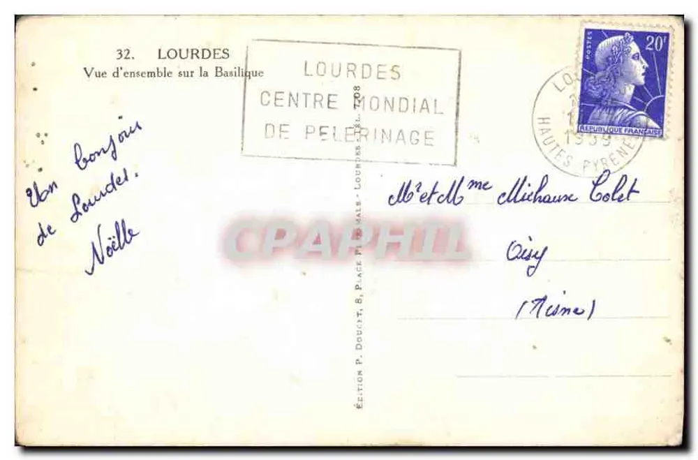Lourdes — Vue d'ensemble sur la Basilique — Édition Edluf - Verso
