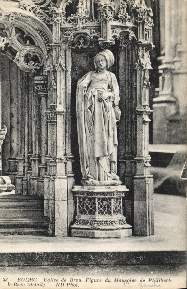 Bourg-le-Beau — Detail der Kirche von Brou, Figur des Mausoleums von Philibert-le-Beau — ND Phot. - Vorderseite