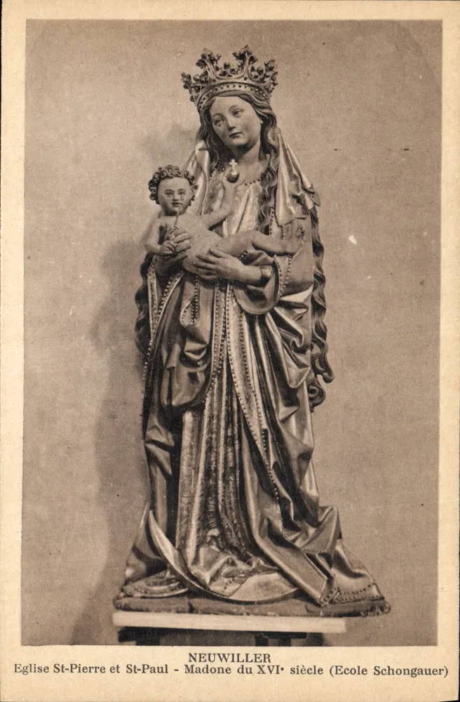 Neuwiller - Statue der Jungfrau aus dem 16. Jahrhundert (Schule von Schongauer) - Vorderseite