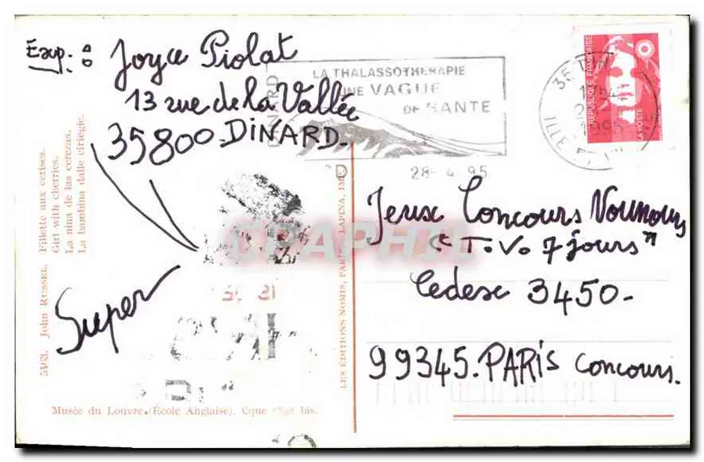 Menina com cerejas — reprodução de uma pintura de John Russell — edições Les Éditions Narmis, Paris - Verso