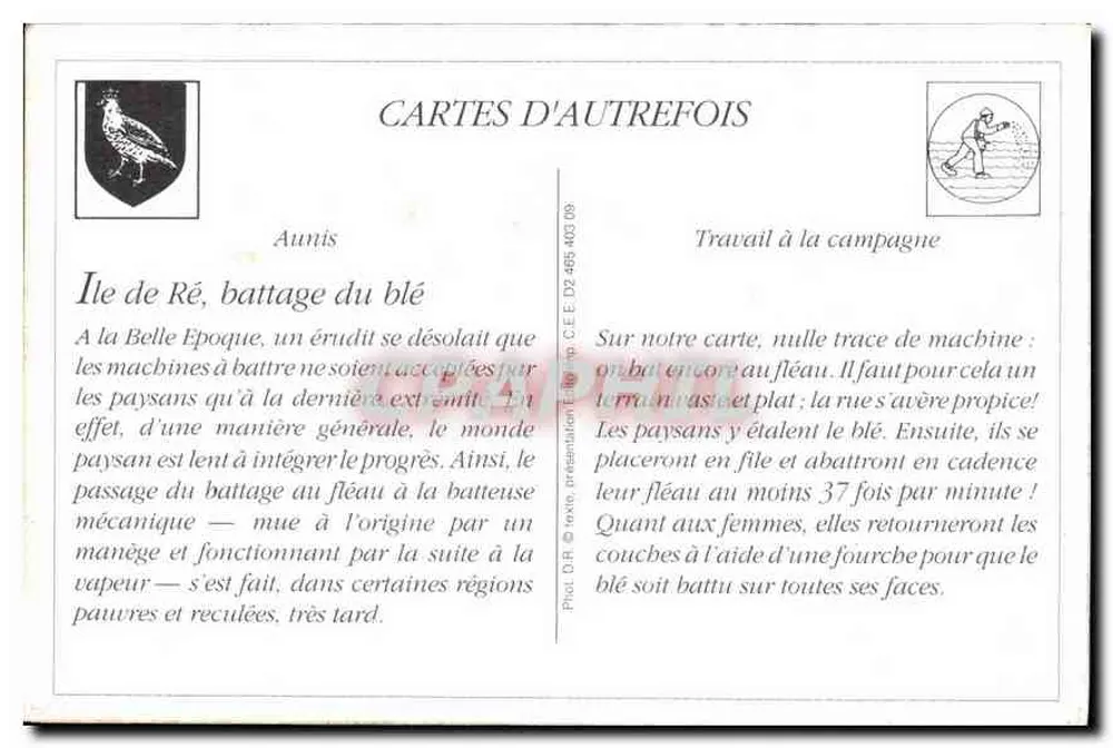 Ile-de-Ré — O Batimento do trigo — Cartas de outrora, Aunis - Verso