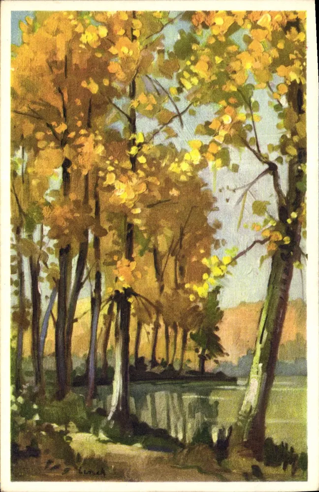 Florestas de outono à beira de um lago — pintura — Editor: , n° 468 - Frente