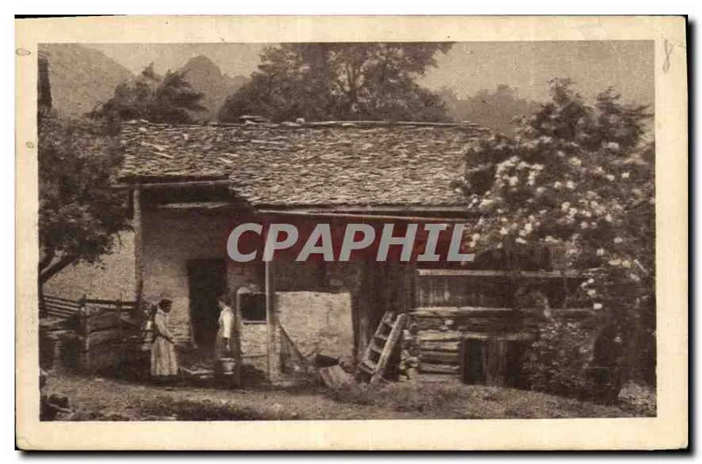 Cena de aldeia — casa rural com duas pessoas — editor desconhecido - Frente