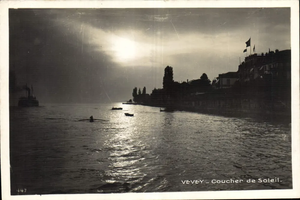 Vevy - Pôr do sol — editor Art Postale Lausanne, n°447 - Frente