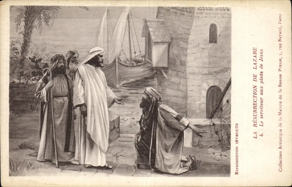 Die Auferstehung des Lazarus – An den Füßen Jesu – Künstlerische Sammlung der Maison de la Bonne Presse, rue Bayard, Paris - Vorderseite