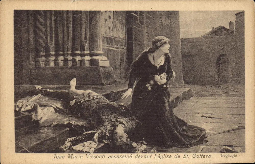 Jean Marie Visconti ermordet vor der Kirche von St. Gottard — Pogliaghi - Vorderseite