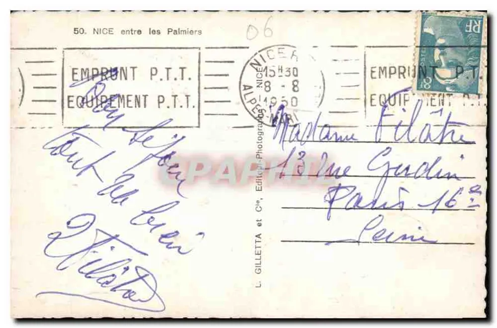 NICE entre os Palmeiras — visão do porto — L. Gilletta & Cie, n°50 - Verso