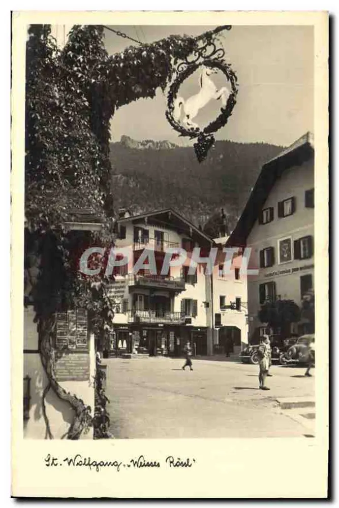St. Wolfgang, Weisses Ross — vista da praça com letreiro de cavalo branco — Echte Photographie Nr.24348 - Frente