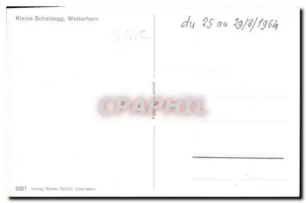 Kleine Scheidegg, Wetterhorn — vista alpina — Verlag Walter Schild, Interlaken n°3027 - Verso