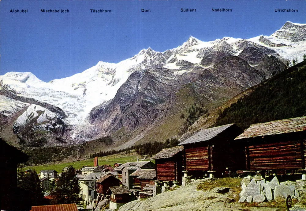 Visão das Alpes suíças — Saas-Fee 1600 m — editor Klopfenstein - Frente