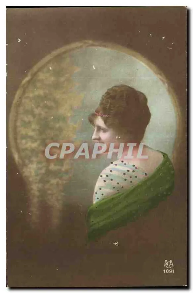 Mulher jovem em busto — retrato em quadro oval — editor A.A. n° 1091 - Frente