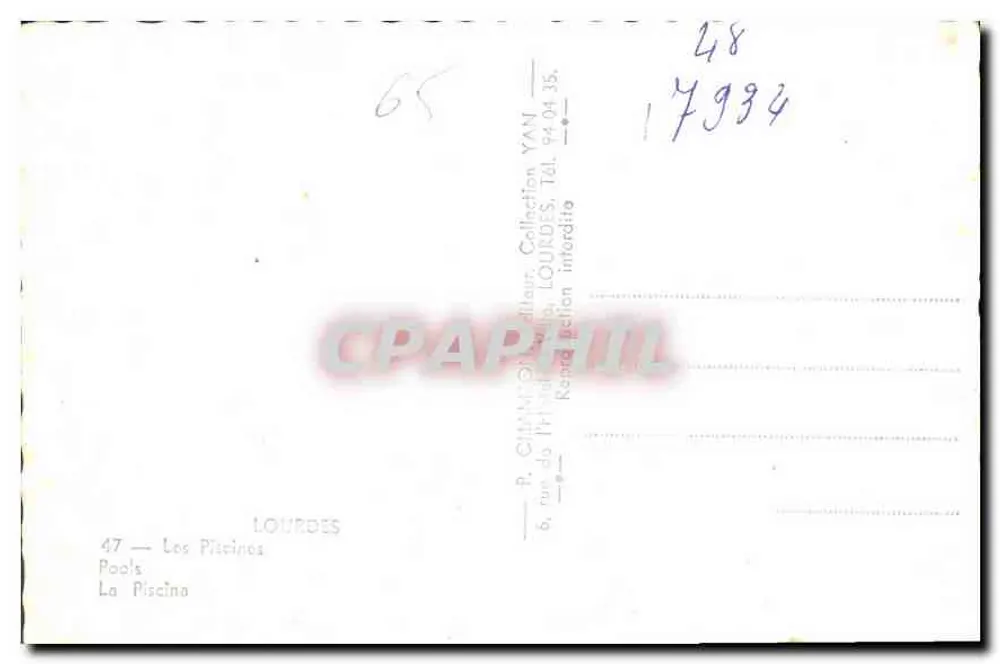 Lourdes — As Piscinas — P. CHAMON, editor, n° 47 - Verso