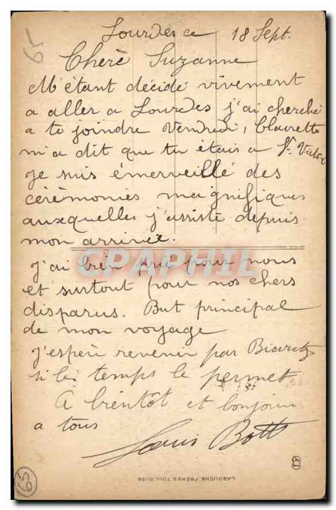 Lourdes - Gekrönte Jungfrau, Pilger in Gebet — Éditions Labouché Frères, Toulouse, Nr. 951 - Rückseite