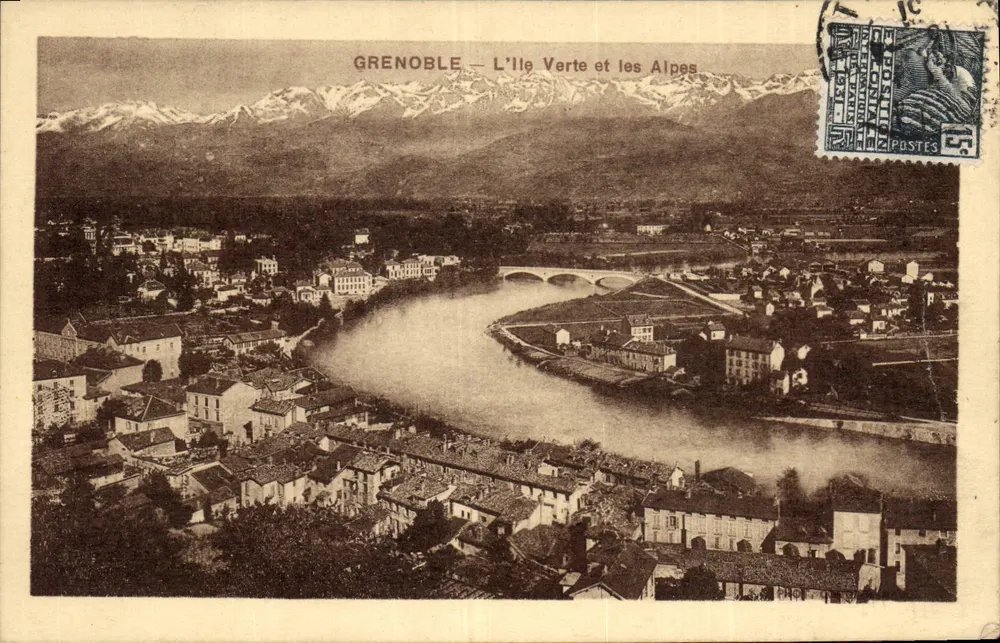 Grenoble — L'Île Verte e as Alpes — Editora: Postes - Frente
