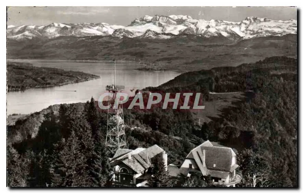 Dételberg (873 m) — Berghaus Uto-Kulm — Blick auf den See Zürich und die Glarner Alpen — Photo-Club-Wehrli AG, Zürich - Vorderseite
