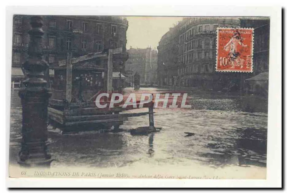 Überschwemmungen in Paris (Januar 1910) — Um den Bahnhof Saint-Lazare - Vorderseite
