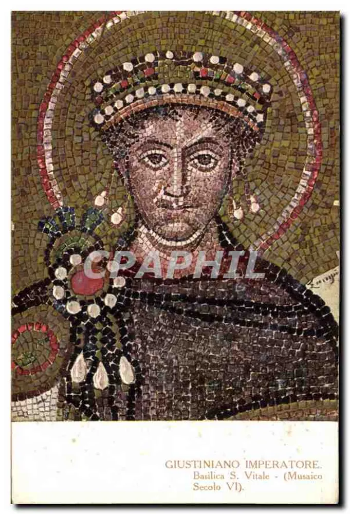 Justinian der Kaiser — Mosaik der Basilika S. Vitale — Verleger Stefani, Ravenna - Vorderseite