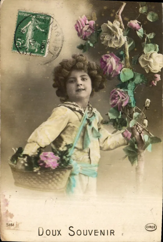 Menina com cesto de rosas — Doux Souvenir — CIRCÉ, n°5161 - Frente