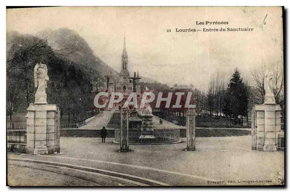 Lourdes — Entrata del Santuario — Sireygeol, edito da Limages-Lourdes - Recto