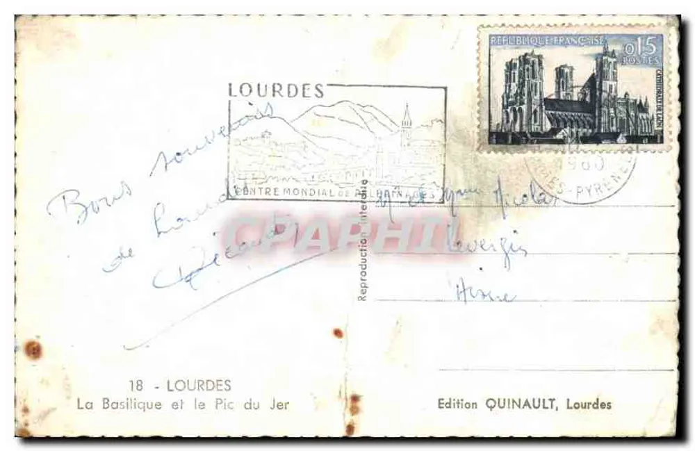 Lourdes — A Basílica e o Pic du Jer — Edição Quinault - Verso