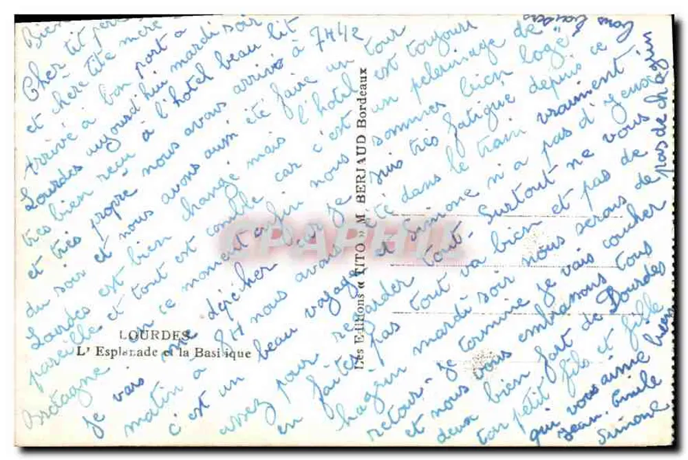 Lourdes — A Esplorade e a Basílica — Edições M. Berjaud, Bordeaux - Verso