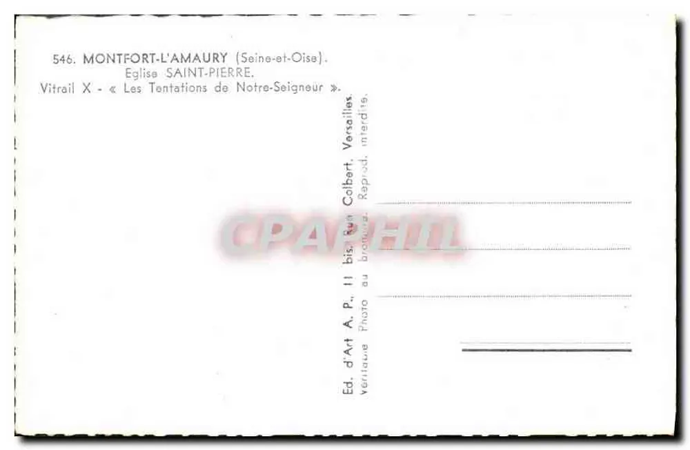 Montfort-l'Amaury — Kirche Saint-Pierre — Glasfenster X « Die Versuchungen unseres Herrn » — Verlag d'Art A.P. 11 bis, von Colbert, Versailles - Rückseite