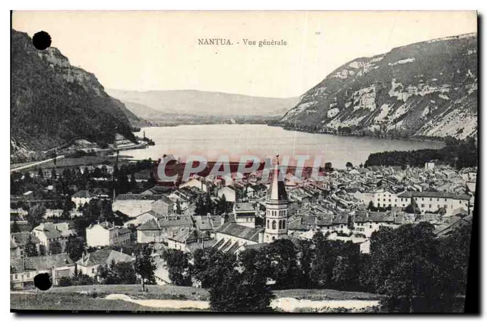 Nantua - Algemene uitzicht — luchtfoto van het meer en het dorp tussen de bergen - Voorkant