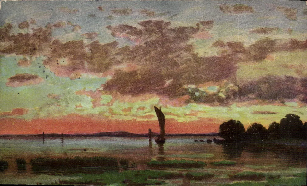 Pôr do sol sobre um lago — vista da região de Montbouy — série 371 - Frente