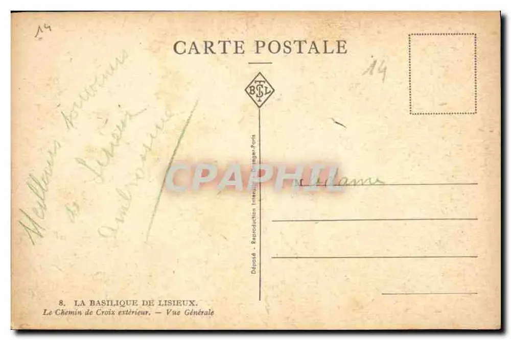 Die Basilika von Lisieux — Der äußere Weg des Kreuzes — Allgemeiner Blick — In Paris abgegeben - Rückseite