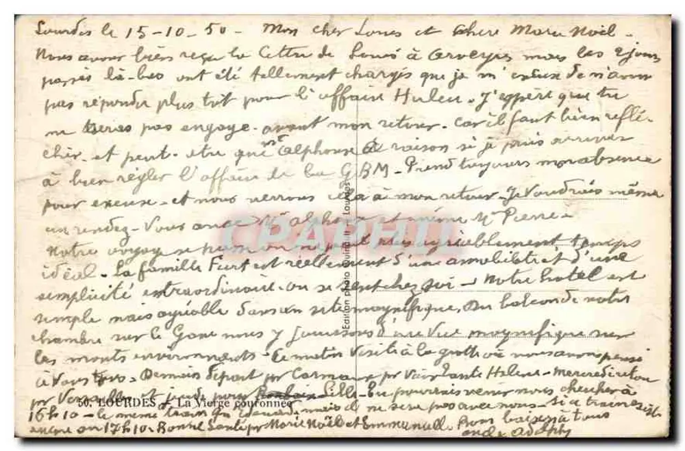 Estátua da Virgem em Carcassonne — editor Charles Joseph Briet, n° 50 - Verso