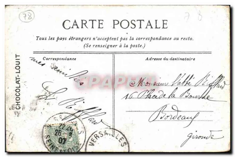 Versailles - Parque do Petit Trianon, a Laiterie e Casa da Rainha — Editada para o C. Chabi em Bordeaux - Verso