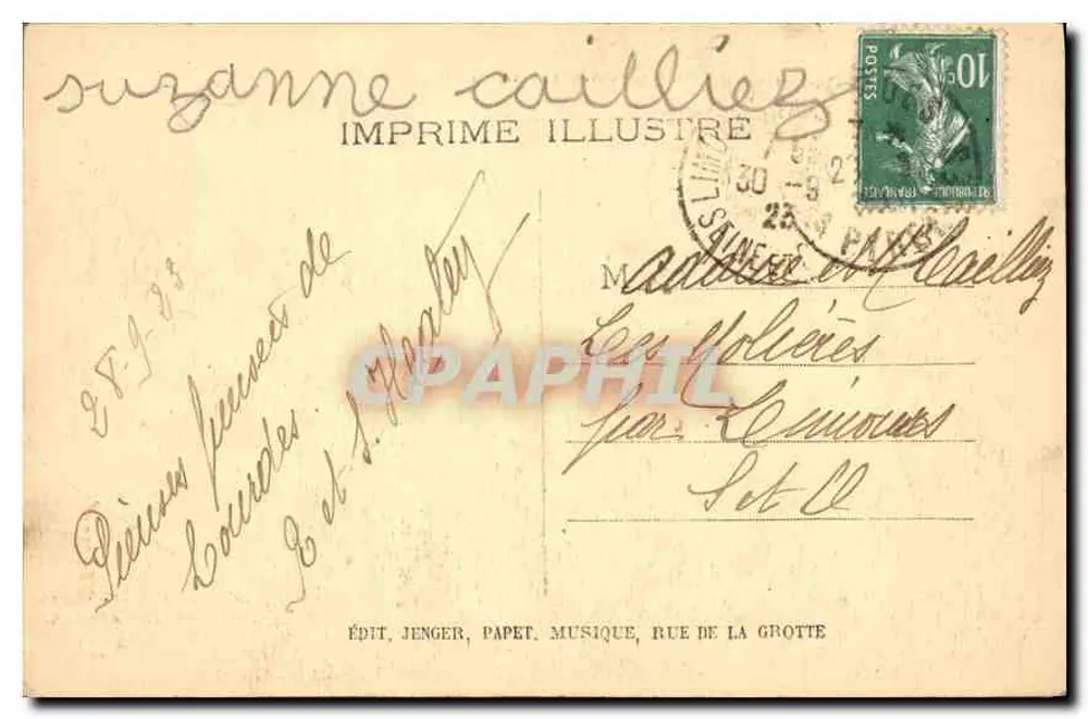 Lourdes — A Basílica — Editor Jenger, Papet, Musique, Rue de la Grotte - Verso