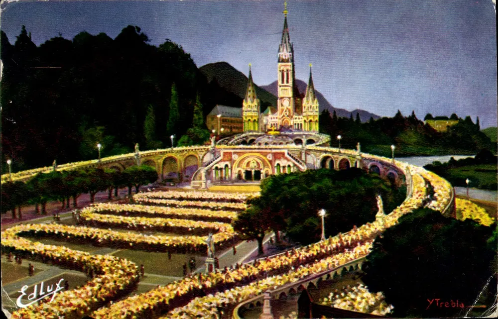 Lourdes — Beleuchtete Basilika und Prozession mit Fackeln — Edlux-Ausgabe, Nr. 256 - Vorderseite