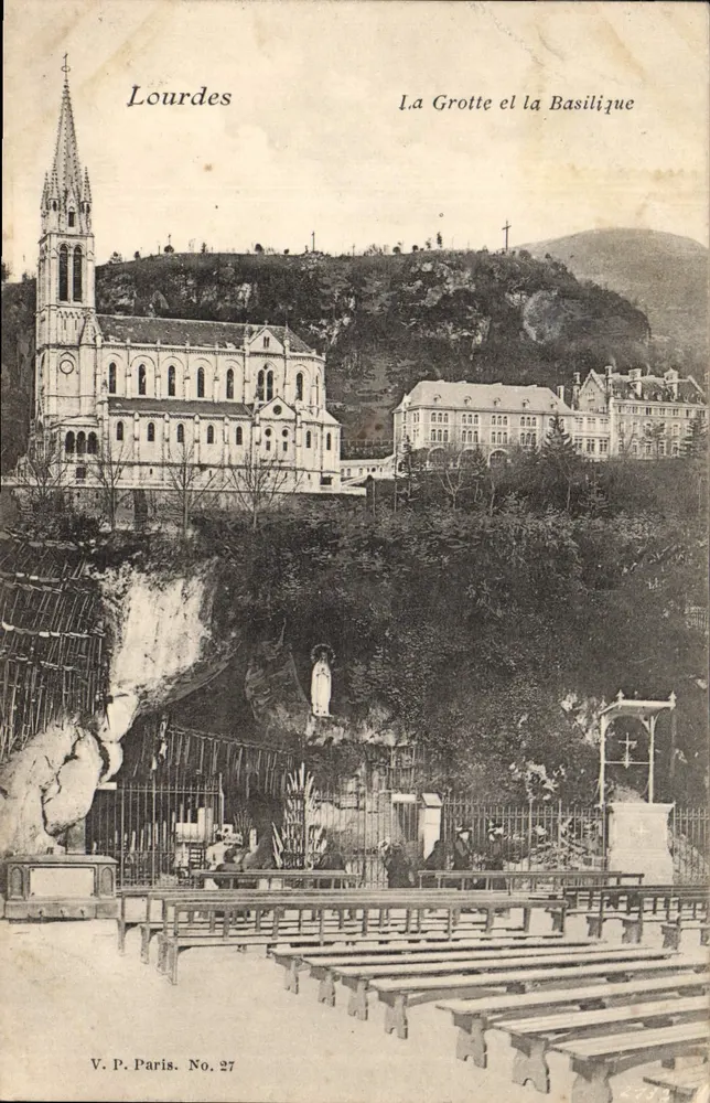 Lourdes — A Gruta e a Basílica — V.P. Paris. No. 27 - Frente