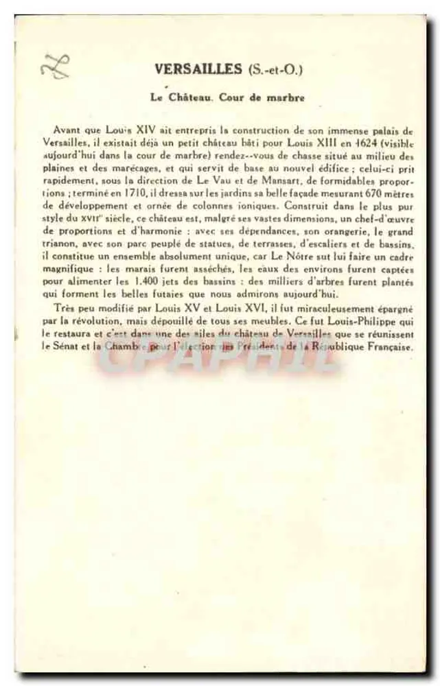 Versailles (Seine-et-Oise) — O Castelo da Cour de Marbre — Coleção da Solution Paulsberg — 4ª Série - Verso