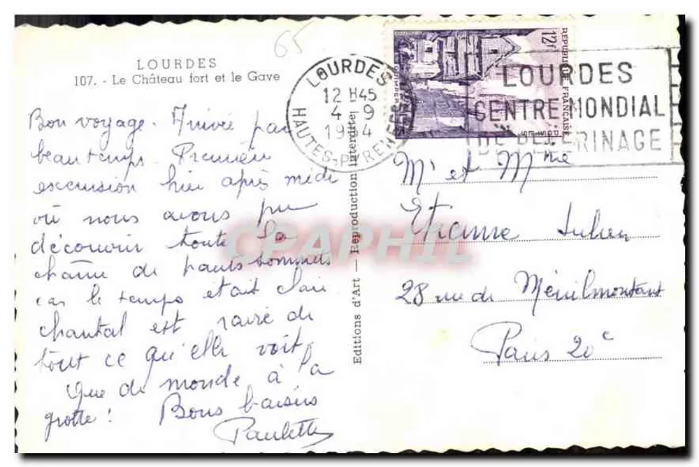 Lourdes — Das Burgschloss und der Gave — Éditions d'Art - Rückseite