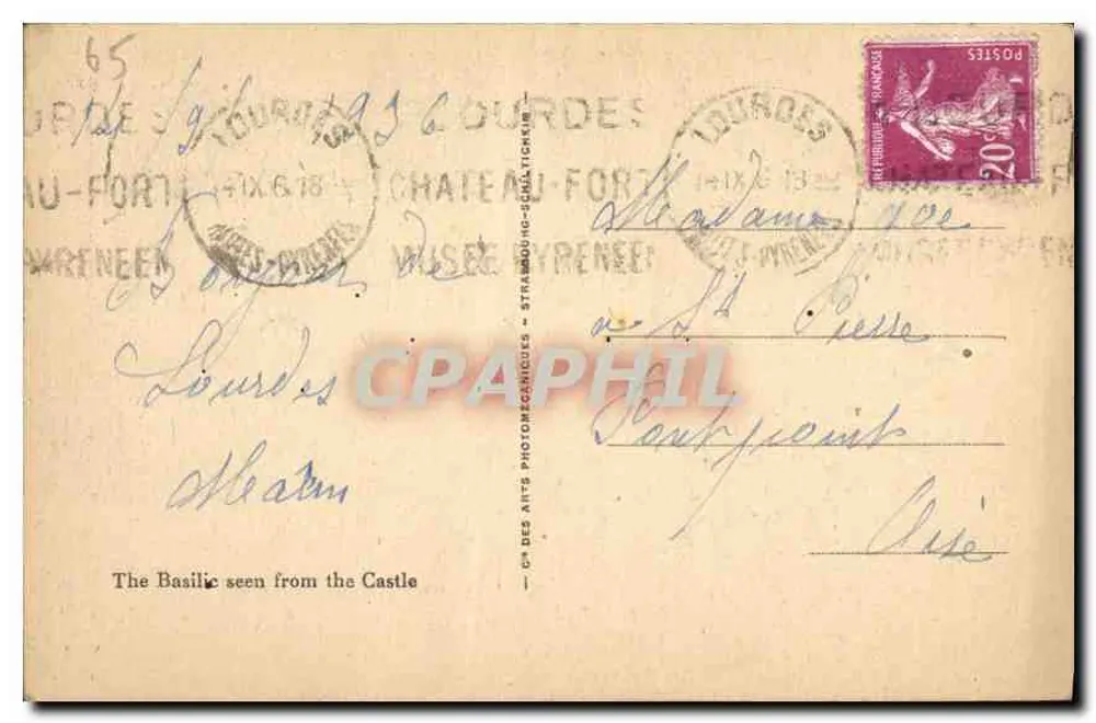 Lourdes — Die Basilika vom Schlossberg aus gesehen — LL. n°378 - Rückseite