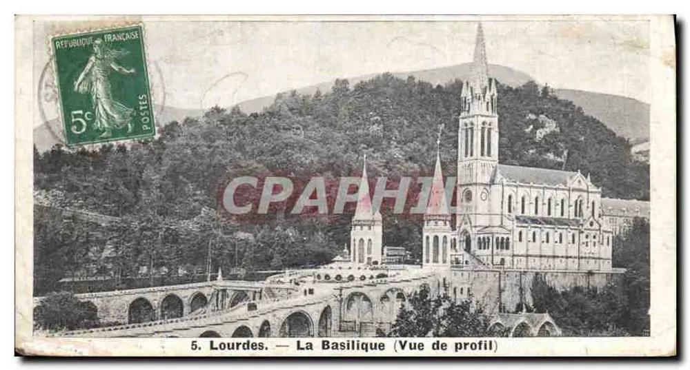 Lourdes — A Basílica (Vista de perfil) — Editor não visível, n° de série 5 - Frente