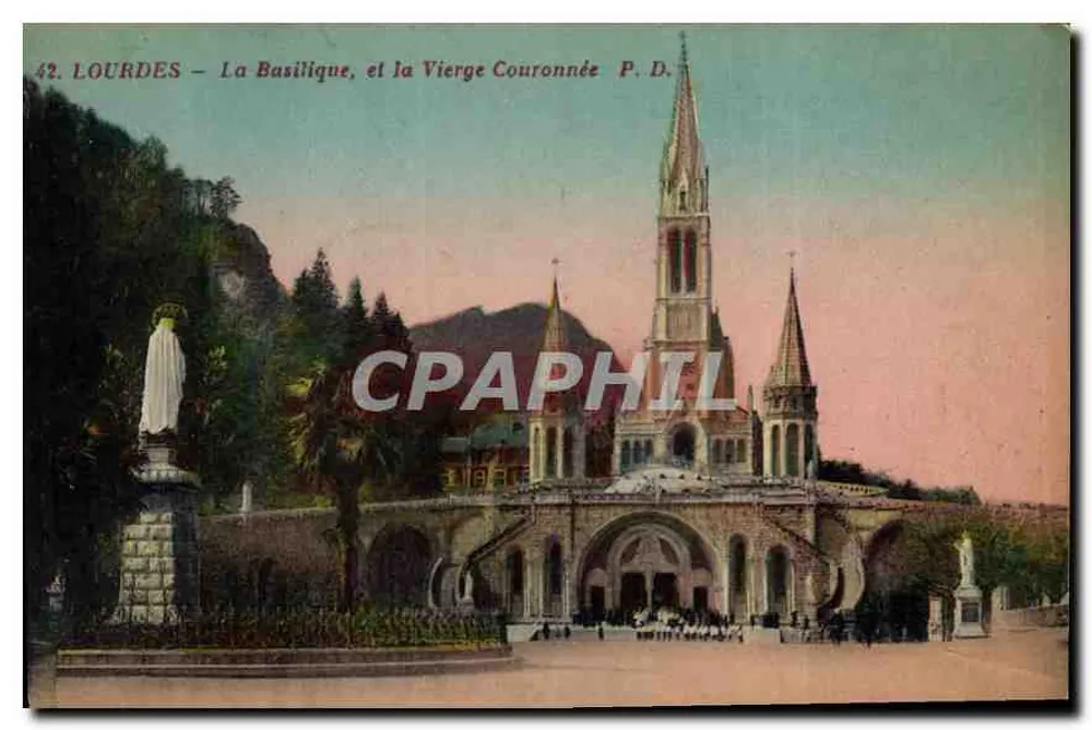 Lourdes — Die Basilika und die gekrönte Jungfrau — P. D. - Vorderseite