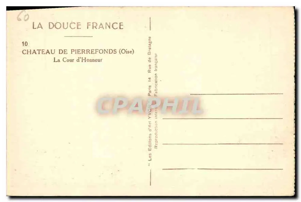 Castelo de Pierrefonds — A Cour d'Honneur — Les Éditions d'Art Yvon, Paris - Verso
