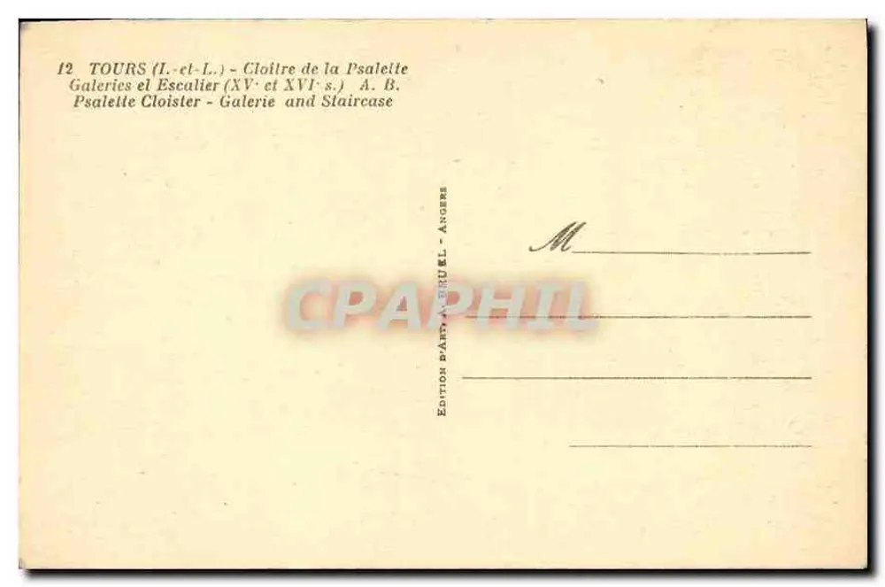 Tours (Loire-Loire) — Cloître da Psalette — Galerias e escada (séculos XV e XVI) — Edição BARTHEL - ANGERS - Verso