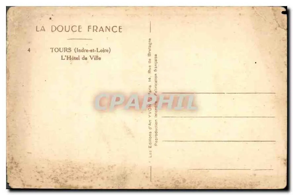 Tours — Hôtel de Ville — Les Éditions d'Art YVON, Paris - Rückseite