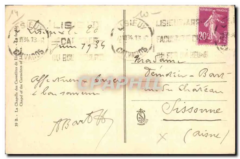 A Capela das Carmelitas de Lisieux — editor desconhecido, n° 39 B - Verso
