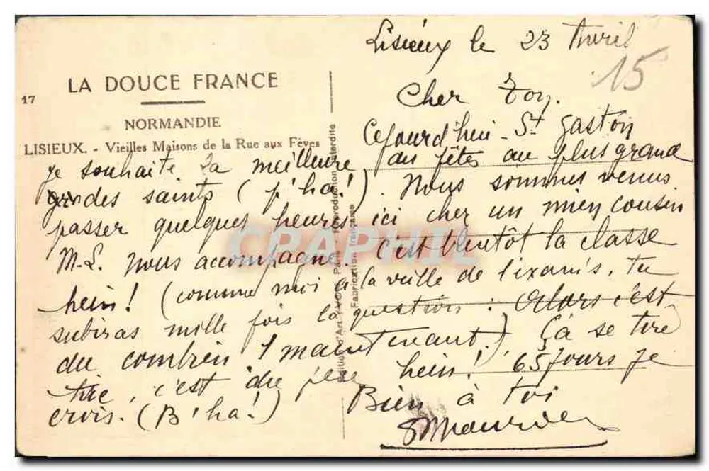 Lisieux - Alte Häuser in der Rue aux Fèves — La Douce France, Verlag Wonn - Rückseite