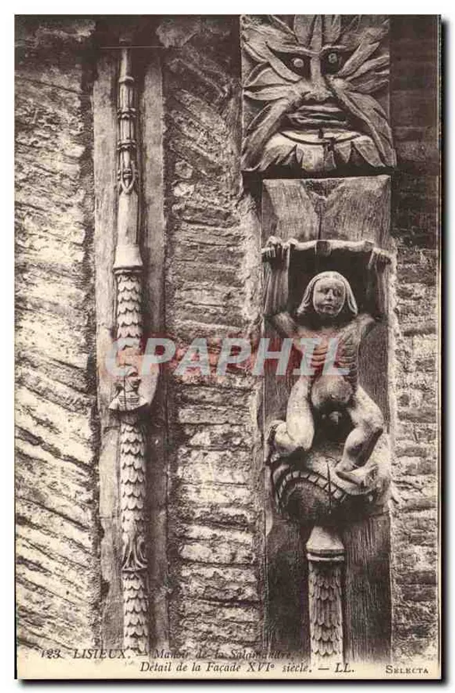 Lisieux — Manoir de la Salamandre, detalhe da fachada do século XVI — LL. Selecta - Frente