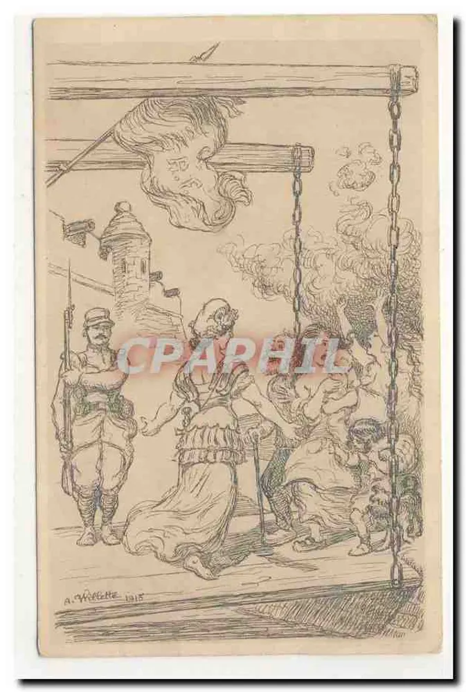 Scena wojenna — żołnierze i cywilni — A. Willette 1915 - Awers