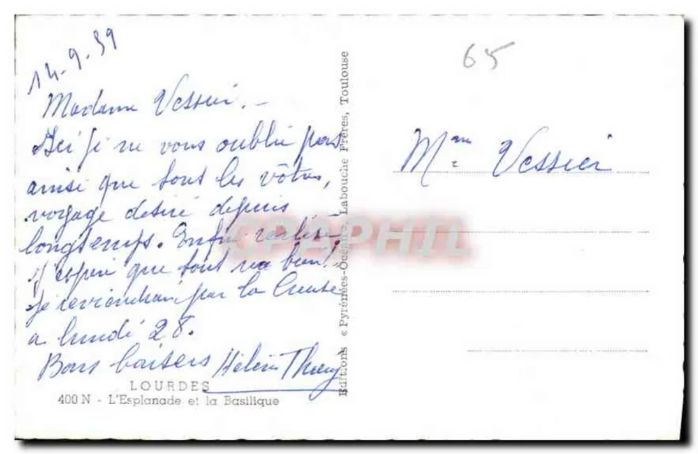 Lourdes — A Esplanada e a Basílica — Edições Pirineus-Orientais, Toulouse - Verso