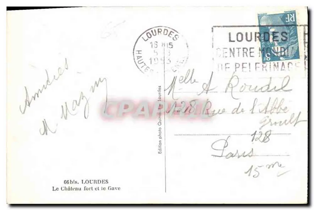 Lourdes — Das FestungsSchloss und der Gave — Photo Edition Quinault, Lourdes - Rückseite