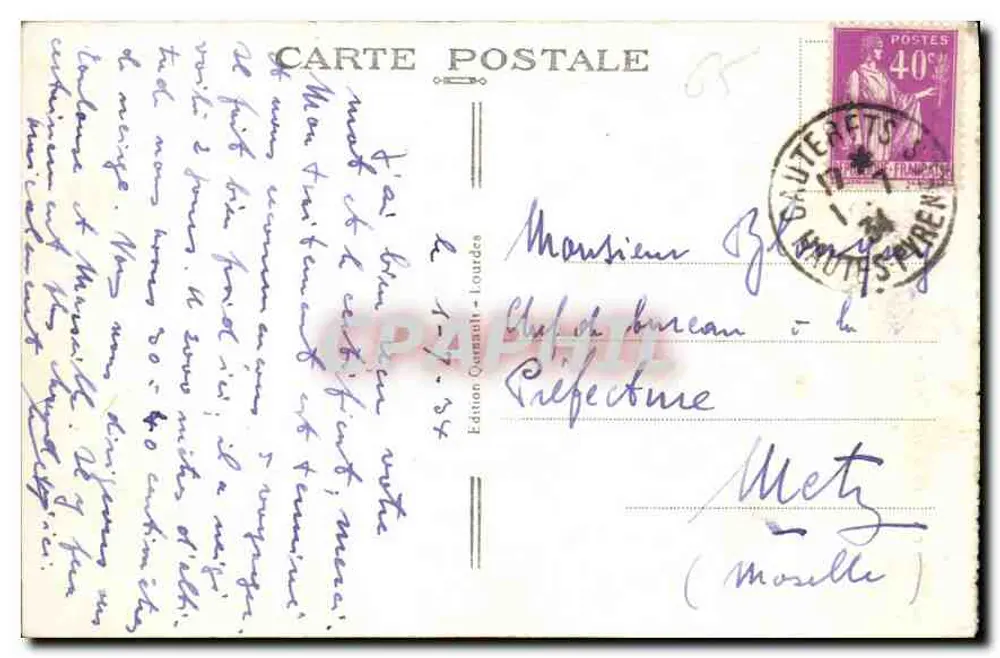 Cauterets — Cachoeira do Pont d'Espagne — Edição Quenault-Lourdes, n°196 - Verso