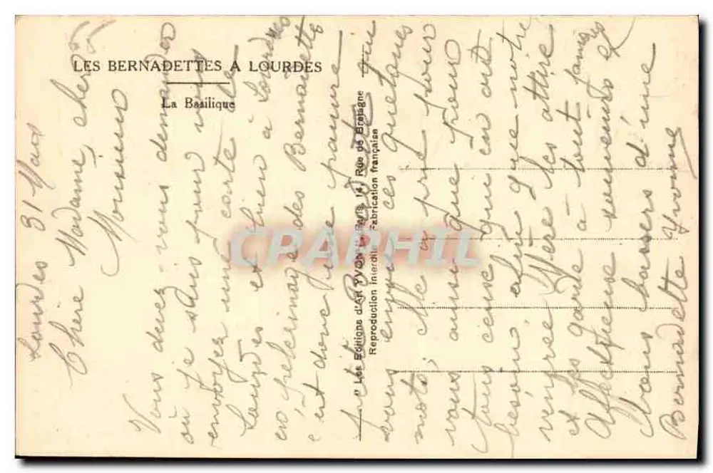 A Basílica de Lourdes — As Bernadetas — Éditions d'Art de Brignais - Verso